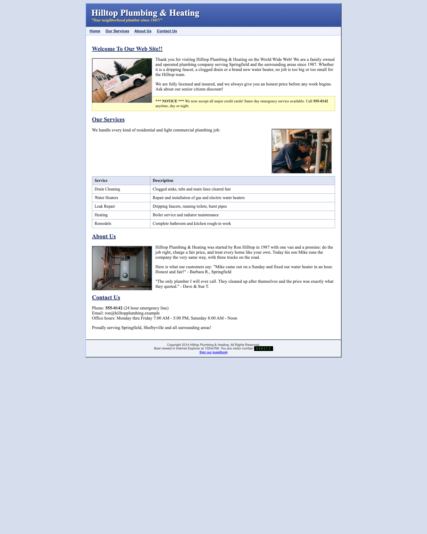 A real customer's website before the rebuild